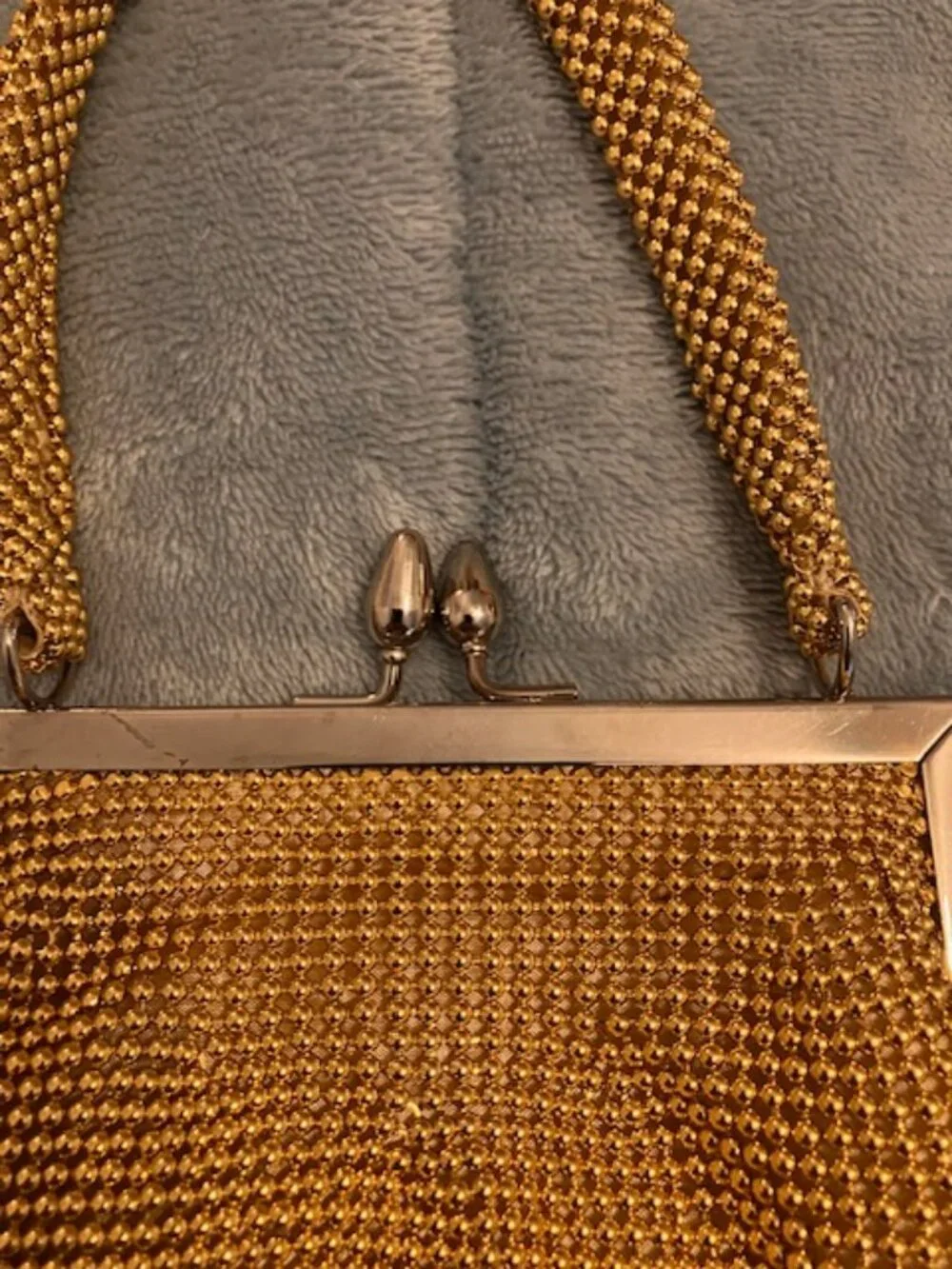 Cute Gold Color Beaded Purse With Handle